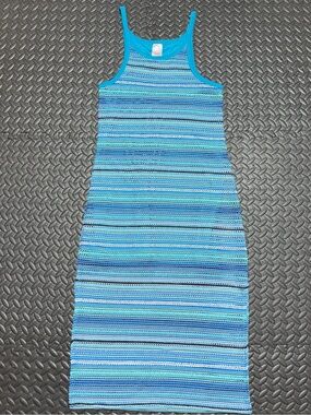 No Boundaries Midi Dress Striped Knit Tank Spaghetti Strap Blue Womens Large